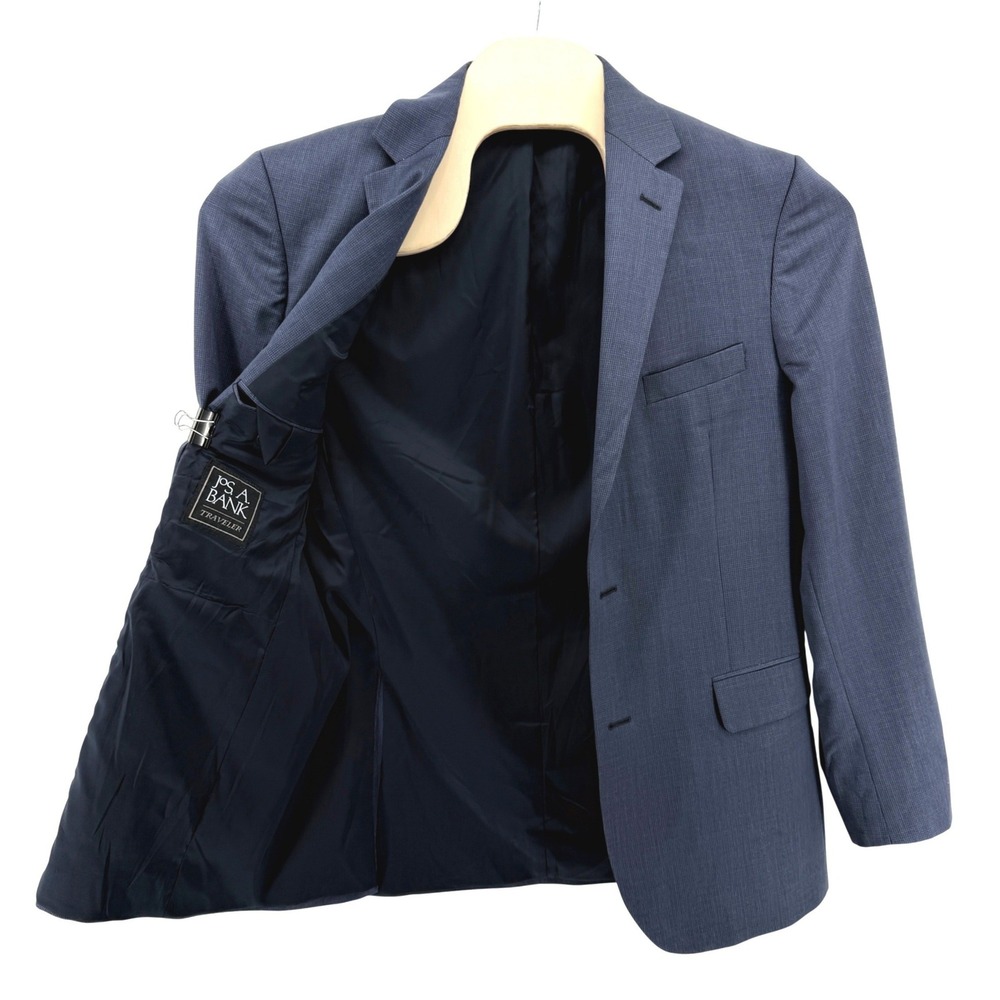 Jos. A. Bank Traveler Chelsea Sport Coat Mens 42L Tailored Blazer Blue Tic Weave